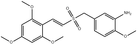 (E)-2',4',6'-triMethoxystyryl-4-Methoxy-3-aMinobenzylsulfone, (E)-5-((2,4,6-triMethoxystyrylsulfonyl)Methyl)-2-MethoxybenzeneaMine Struktur