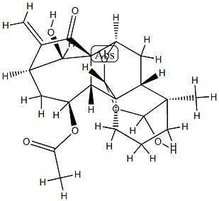 (4R,14R,20S)-11β-Acetoxy-7α,20:18,20-diepoxy-14,18-dihydroxykaur-16-en-15-one Struktur