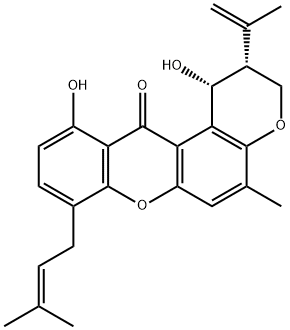 (1R)-2,3-Dihydro-1,11-dihydroxy-5-methyl-8-(3-methyl-2-butenyl)-2α-(1-methylvinyl)pyrano[3,2-a]xanthen-12(1H)-one Struktur