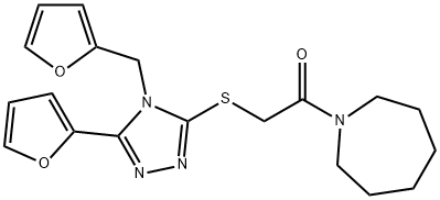 1H-Azepine,1-[[[5-(2-furanyl)-4-(2-furanylmethyl)-4H-1,2,4-triazol-3-yl]thio]acetyl]hexahydro-(9CI) Struktur