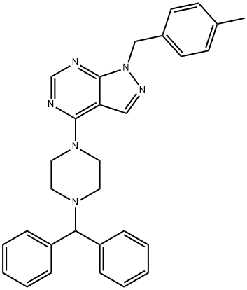 4-(4-benzhydryl-1-piperazinyl)-1-(4-methylbenzyl)-1H-pyrazolo[3,4-d]pyrimidine Struktur