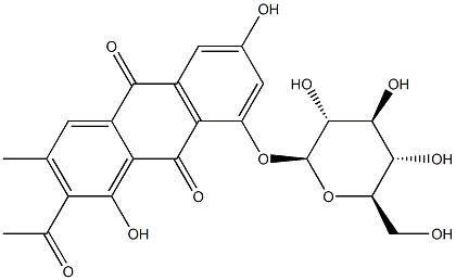 2-Acetyl-8-(β-D-glucopyranosyloxy)-1,6-dihydroxy-3-methylanthracene-9,10-dione Struktur