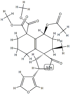 (3R,5S)-4'α-Acetoxy-5-(3-furyl)-2',3',4,4',5,6',7',8'-octahydro-2'α-methyl-2-oxospiro[furan-3(2H),1'(5'H)-naphthalene]-5',5'-dicarboxylic acid dimethyl ester Struktur