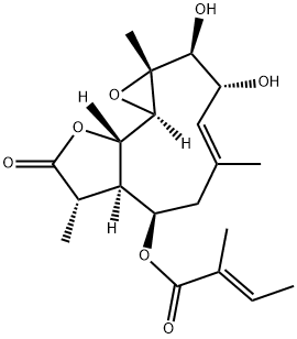 (E)-2-Methyl-2-butenoic acid [(1aR,2S,3R,4E,7R,7aR,8S,10aS,10bR)-1a,2,3,6,7,7a,8,9,10a,10b-decahydro-2,3-dihydroxy-1a,5,8-trimethyl-9-oxooxireno[9,10]cyclodeca[1,2-b]furan-7-yl] ester Struktur