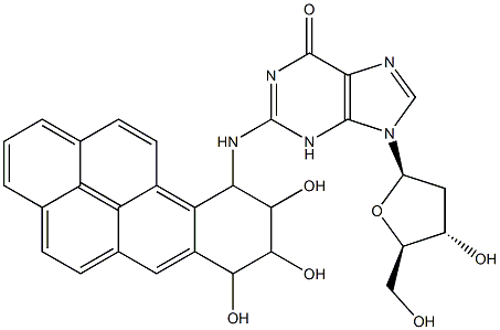 7,8-dihydroxy-9,10-epoxide-7,8,9,10-tetrahydrobenzo(a)pyrene-10-deoxyguanosine Struktur