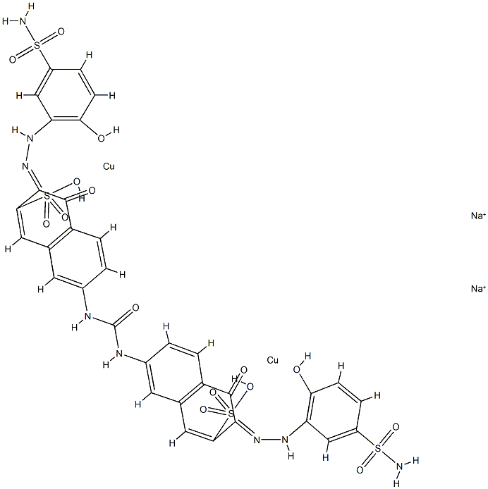 Cuprate(2-), [μ-[[7,7'-(carbonyldiimino) bis[3-[[5-(aminosulfonyl)-2-hydroxyphenyl]azo ]-4-hydroxy-2-naphthalenesulfonato]](6-)]]di-, disodium Struktur