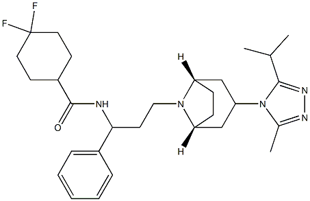 4,4-difluoro-N-[(1S)-3-[(1S,5R)-3-(3-methyl-5-propan-2-yl-1,2,4-triazo l-4-yl)-8-azabicyclo[3.2.1]oct-8-yl]-1-phenyl-propyl]cyclohexane-1-car boxamide Struktur