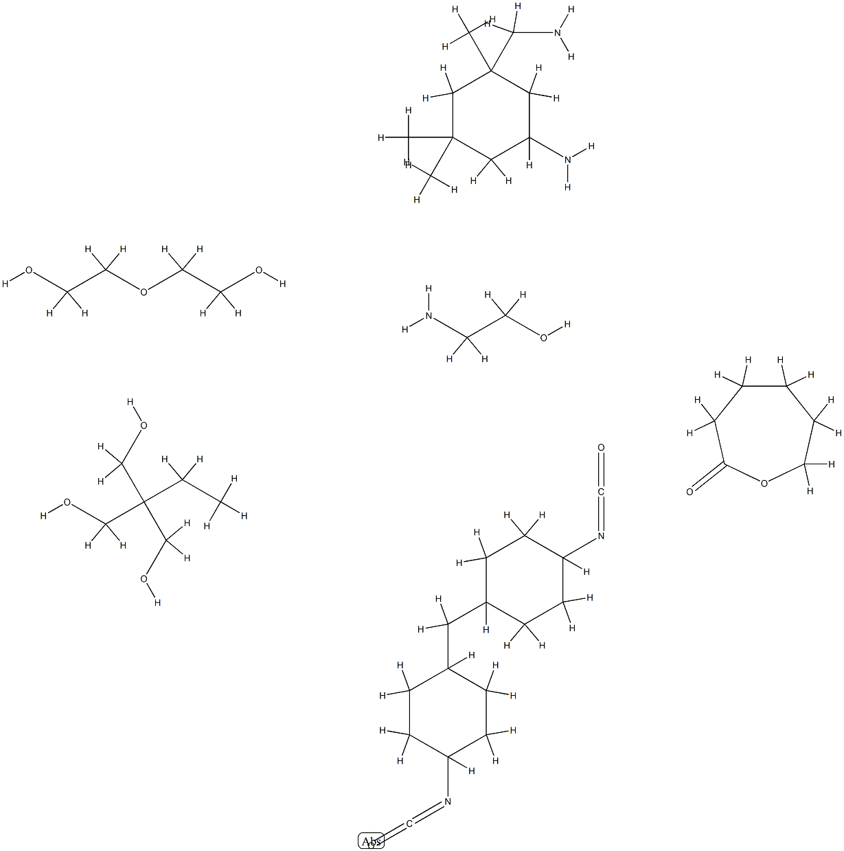 2-Oxepanone, polymer with 2-aminoethanol, 5-amino-1,3,3-trimethylcyclohexanemethanamine, 2-ethyl-2-(hydroxymethyl)-1,3-propanediol, 1,1'-methylenebis[4-isocyanatocyclohexane] and 2,2'-oxybis[ethanol] Struktur