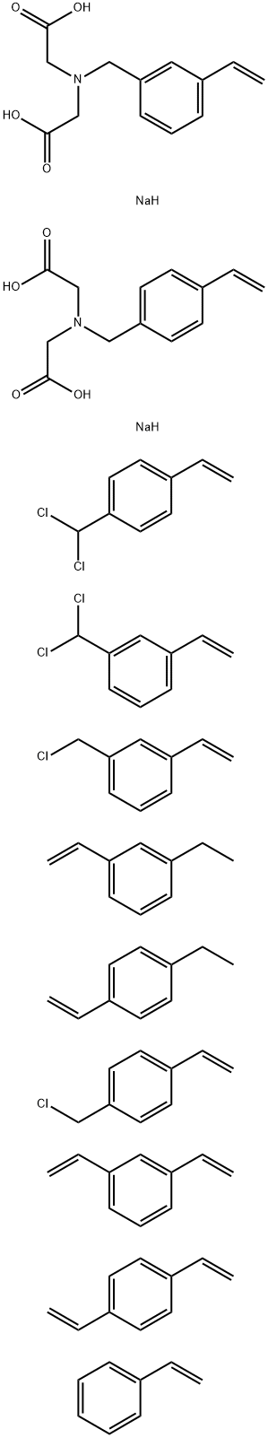 Glycine, N-(carboxymethyl)-N-[(3-ethenylphenyl)methyl]-, disodium salt, polymer with N-(carboxymethyl)-N-[(4-ethenylphenyl) methyl]glycine disodium salt, 1-(chloromethyl)-3-ethenylbenzene, 1-(chloromethyl)-4-ethenylbenzene, 1-(dichloromethyl)-3-ethenylben Struktur