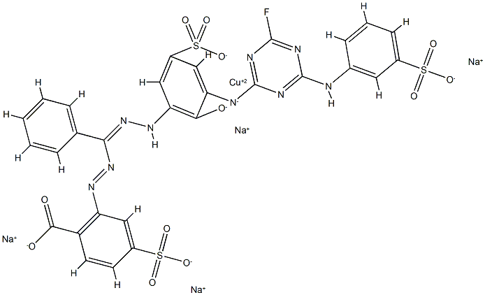 tetrasodium [2-[[alpha-[[3-[[4-fluoro-6-(3-sulphoanilino)-1,3,5-triazin-2-yl]amino]-2-hydroxy-5-sulphophenyl]azo]benzyl]azo]-4-sulphobenzoato(6-)]cuprate(4-) Struktur