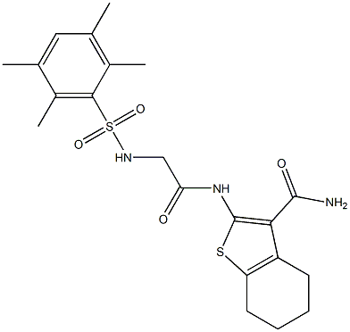 2-[({[(2,3,5,6-tetramethylphenyl)sulfonyl]amino}acetyl)amino]-4,5,6,7-tetrahydro-1-benzothiophene-3-carboxamide Struktur