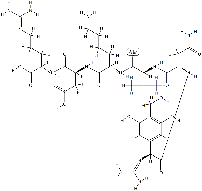 (2S)-2-[[(2S)-2-[[(2S)-6-amino-2-[[(2S)-2-[[(2S)-3-carbamoyl-2-[[(2S)- 2-(diaminomethylideneamino)-2-[3,5-dihydroxy-4-(hydroxymethyl)phenyl]a cetyl]amino]propanoyl]amino]-3,3-dimethyl-butanoyl]amino]hexanoyl]amin o]-3-carboxy-propanoyl]amino]-5-(diaminomethylideneamino)pentanoic aci d Struktur