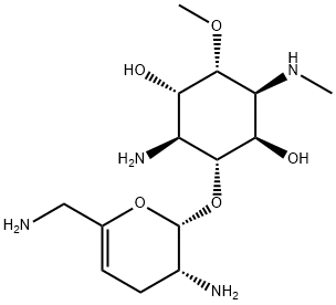 4-Amino-3-O-[(2S)-3α-amino-6-(aminomethyl)-3,4-dihydro-2H-pyran-2α-yl]-1,4-dideoxy-6-O-methyl-1-(methylamino)-L-chiro-inositol Struktur