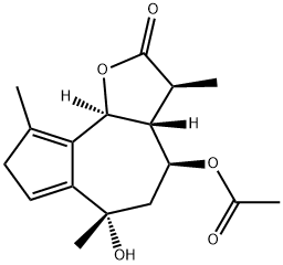 (3S)-4β-Acetoxy-6β-hydroxy-3,6,9-trimethyl-3aβ,4,5,6,8,9bα-hexahydroazuleno[4,5-b]furan-2(3H)-one Struktur