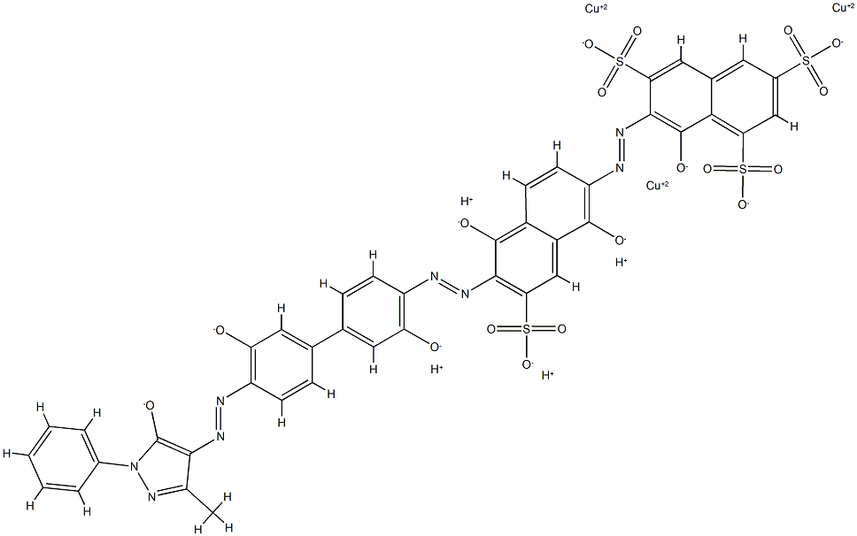 Cuprate(4-), [mu3-[7-[[6-[[4'-[(4,5-dihydro-3-methyl-5-oxo-1-phenyl-1H-pyrazol-4-yl)azo]-3,3'-dihydroxy[1,1'-biphenyl]-4-yl]azo]-1,5-dihydroxy-7-sulfo-2-naphthalenyl]azo]-8-hydroxy-1,3,6-naphthalenetrisulfonato(10-)]]tri-, tetrahydrogen  Struktur