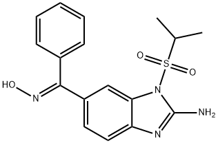 2-Amino-6-[(E)-α-hydroxyiminobenzyl]-1-(isopropylsulfonyl)-1H-benzimidazole Struktur