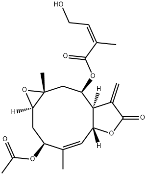 (Z)-4-Hydroxy-2-methyl-2-butenoic acid [(1aR,3S,4Z,5aR,8aR,9R,10aR)-3-acetoxy-1a,2,3,5a,7,8,8a,9,10,10a-decahydro-4,10a-dimethyl-8-methylene-7-oxooxireno[5,6]cyclodeca[1,2-b]furan-9-yl] ester Struktur