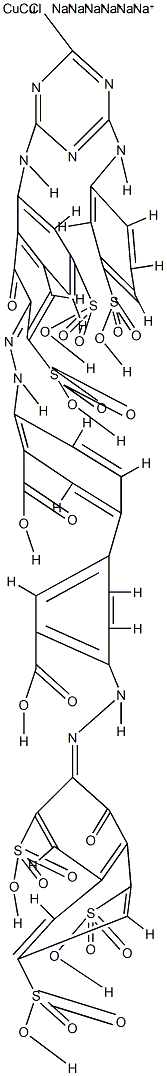 Cuprate(6-), [mu-[4-[[8-[[4-chloro-6-[(3-sulfophenyl)amino]-1,3,5-triazin-2-yl]amino]-1-hydroxy-3,6-disulfo-2-naphthalenyl]azo]-4'-[(1-hydroxy-3,6,8-trisulfo-2-naphthalenyl)azo][1,1'-biphenyl]-3,3'-dicarboxylato(10-)]]di-, hexasodium  Struktur