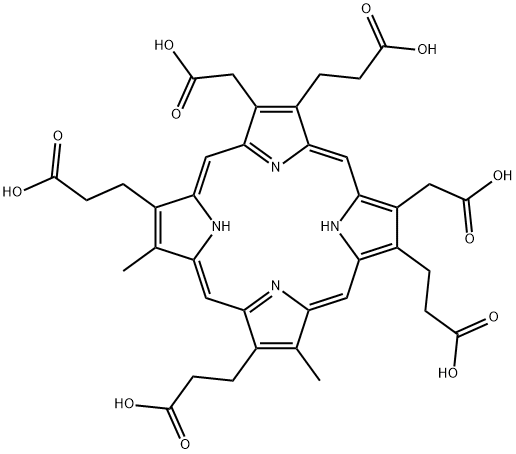 3,8-bis(carboxymethyl)-13,18-dimethyl-21H,23H-porphine-2,7,12,17-tetrapropanoic acid Struktur