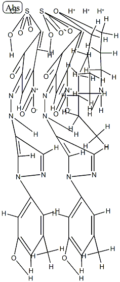 Chromate(3-), bis[3-[(4,5-dihydro-3-methyl- 5-oxo-1-phenyl-1H-pyrazol-4-yl)azo]-2-hydroxy -5-nitrobenzenesulfonato(3-)]-, trihydrogen, compd. with 3-[(2-ethylhexyl)oxy]-1-propanamine (1:1) Struktur