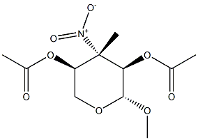 methyl 2,4-di-O-acetyl-3-deoxy-3-C-methyl-3-nitro-beta-D-xylopyranoside Struktur