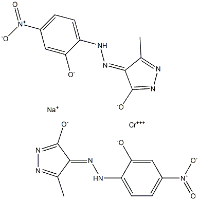 Chromate(1-), bis[2,4-dihydro-4-[(2-hydroxy- 4-nitrophenyl)azo]-5-methyl-3H-pyrazol-3-onato (2-)]-, sodium Struktur