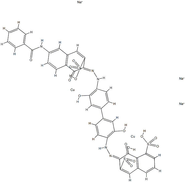 trisodium [mu-[7-[[4'-[[6-benzamido-1-hydroxy-3-sulpho-2-naphthyl]azo]-3,3'-dihydroxy[1,1'-biphenyl]-4-yl]azo]-8-hydroxynaphthalene-1,6-disulphonato(7-)]]dicuprate(3-) Struktur