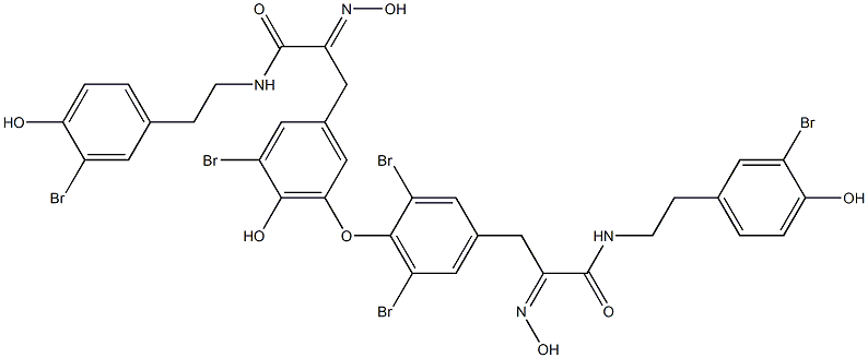 3-Bromo-N-[2-(3-bromo-4-hydroxyphenyl)ethyl]-5-[2,6-dibromo-4-[3-[[2-(3-bromo-4-hydroxyphenyl)ethyl]amino]-2-(hydroxyimino)-3-oxopropyl]phenoxy]-4-hydroxy-α-(hydroxyimino)benzenepropanamide Struktur