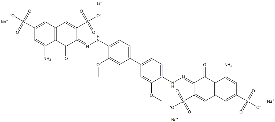 2,7-Naphthalenedisulfonic acid, 3,3'-[(3,3'-dimethoxy[1,1'- biphenyl]-4,4'-diyl)bis(azo)]bis[5-amino-4-hydroxy -, monolithium trisodium salt Struktur