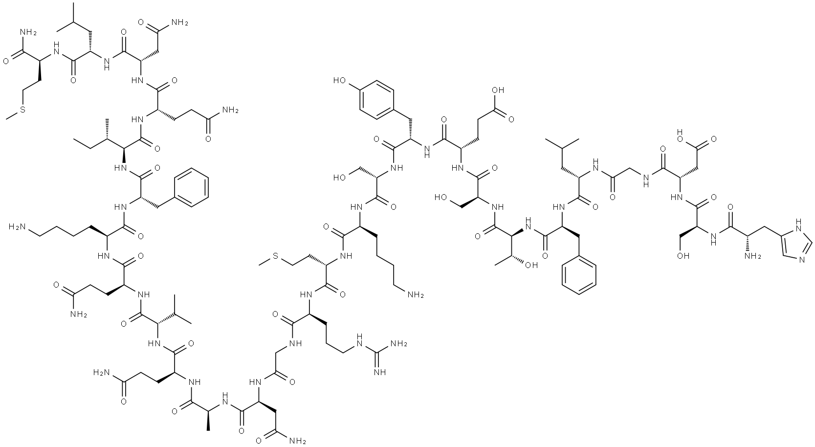 L-His-L-Ser-L-Asp-Gly-L-Leu-L-Phe-L-Thr-L-Ser-L-Glu-L-Tyr-L-Ser-L-Lys-L-Met-L-Arg-Gly-L-Asn-L-Ala-L-Gln-L-Val-L-Gln-L-Lys-L-Phe-L-Ile-L-Gln-L-Asn-L-Leu-L-Met-NH2 Struktur