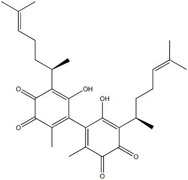 2,2'-Dimethyl-4,4'-dihydroxy-5,5'-bis[(R)-1,5-dimethyl-4-hexenyl]-1,1'-bi[1,4-cyclohexadiene]-3,3',6,6'-tetrone Struktur