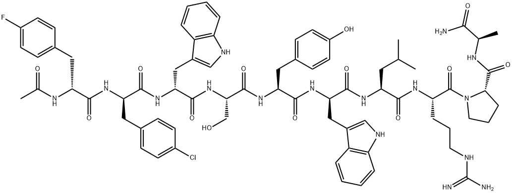 LHRH, N-Ac-(4-F-Phe)(1)-(4-Cl-Phe)(2)-Trp(3,6)-AlaNH2(10)- Struktur