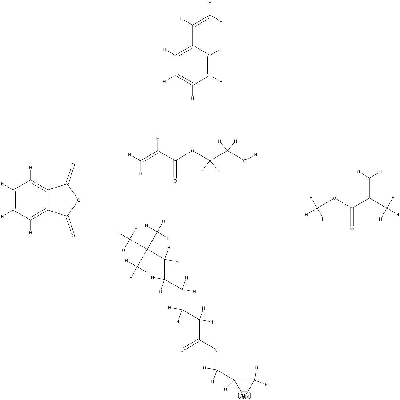 Neodecanoic acid, oxiranylmethyl ester, polymer with ethenylbenzene, 2-hydroxyethyl 2-propenoate, 1,3-isobenzofurandione and methyl 2-methyl-2-propenoate Struktur