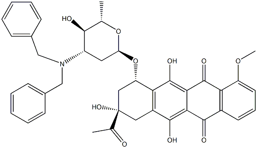 5,12-Naphthacenedione, 8-acetyl-10-((3-(bis(phenylmethyl)amino)-2,3,6- trideoxy-alpha-L-arabino-hexopyranosyl)oxy)-7,8,9,10-tetrahydro-6,8,11 -trihydroxy-1-methoxy-, (8S-cis)- Struktur