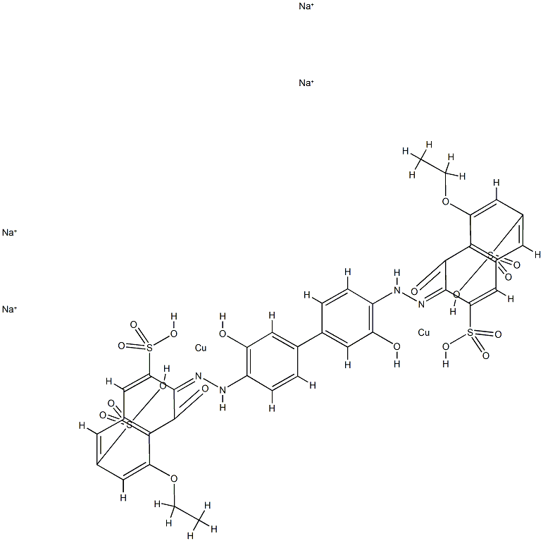 tetrasodium [mu-[[3,3'-[(3,3'-dihydroxy[1,1'-biphenyl]-4,4'-diyl)bis(azo)]bis[5-ethoxy-4-hydroxynaphthalene-2,7-disulphonato]](8-)]]dicuprate(4-) Struktur