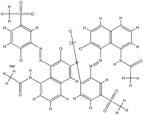 Chromate(1-), bis[N-[7-hydroxy-8-[[2-hydroxy- 5-(methylsulfonyl)phenyl]azo]-1-naphthalenyl ]acetamidato(2-)]-, sodium Struktur