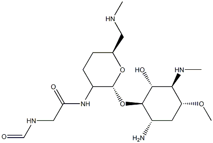 5-Amino-3-O-methyl-2-(methylamino)-6-O-[2-[[(formylamino)acetyl]amino]-6-(methylamino)-2,3,4,6-tetradeoxy-α-D-erythro-hexopyranosyl]-2,4,5-trideoxy-D-epi-inositol Struktur