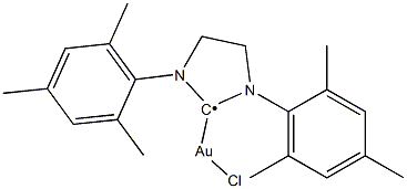 Chloro[1,3-bis(2,4,6-trimethylphenyl)-4,5-dihydroimidazol-2-ylidene]gold(I) Struktur