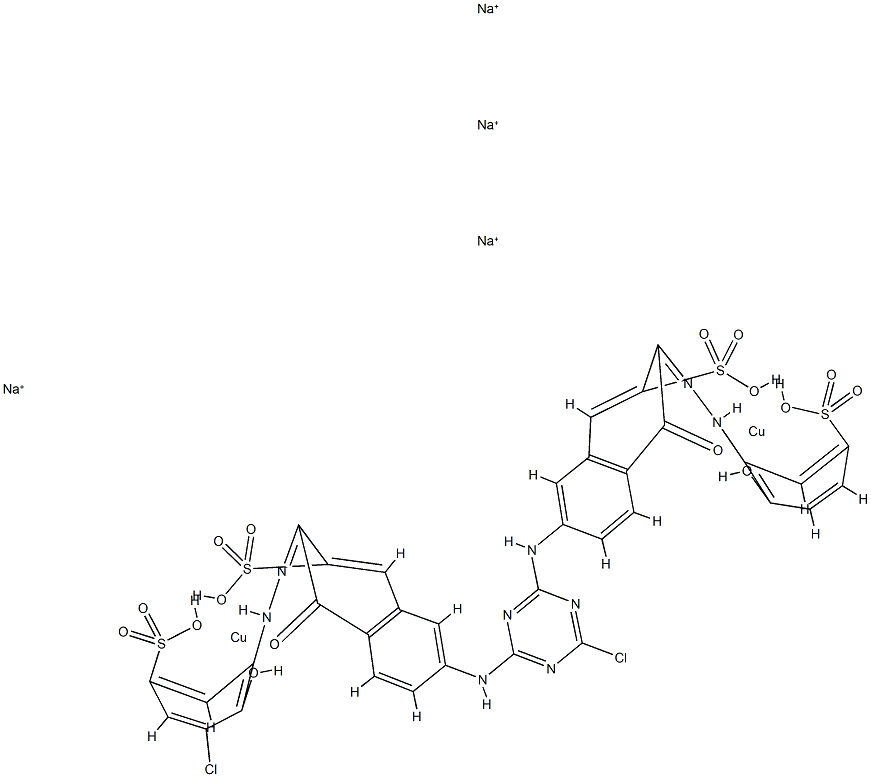 Cuprate, [m-[7-[[4-chloro-6-[[6-[(3-chloro-2-hydroxy-5-sulfophenyl)azo]-5-hydroxy-7-sulfo-2-naphthalenyl]amino]-1,3,5-triazin-2-yl]amino]-4-hydroxy-3-[(2-hydroxy-5-sulfophenyl)azo]-2-naphthalenesulfonato]]di-, tetrasodium Struktur