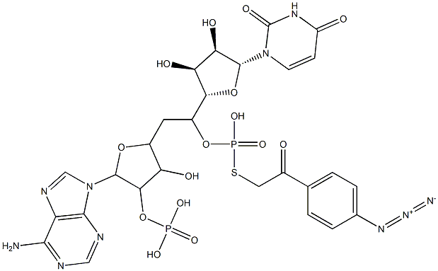 5'-(((4-azidophenacyl)thio)phosphoryl)adenylyl(3'-5')uridine Struktur