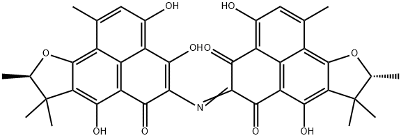 (9R)-5-[[(9R)-8,9-Dihydro-3,4,7-trihydroxy-1,8,8,9-tetramethyl-6-oxo-6H-phenaleno[1,2-b]furan-5-yl]imino]-8,9-dihydro-3,7-dihydroxy-1,8,8,9-tetramethyl-4H-phenaleno[1,2-b]furan-4,6(5H)-dione Struktur