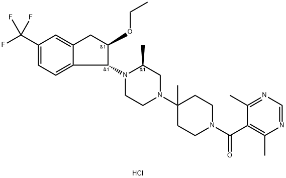 Methanone, (4,6-diMethyl-5-pyriMidinyl)[4-[(3S)-4-[(1R,2R)-2-ethoxy-2,3-dihydro-5-(trifluoroMethyl)-1H-inden-1-yl]-3-Methyl-1-piperazinyl]-4-Methyl-1-piperidinyl]-, (Hydrochloride) (1:2) Struktur