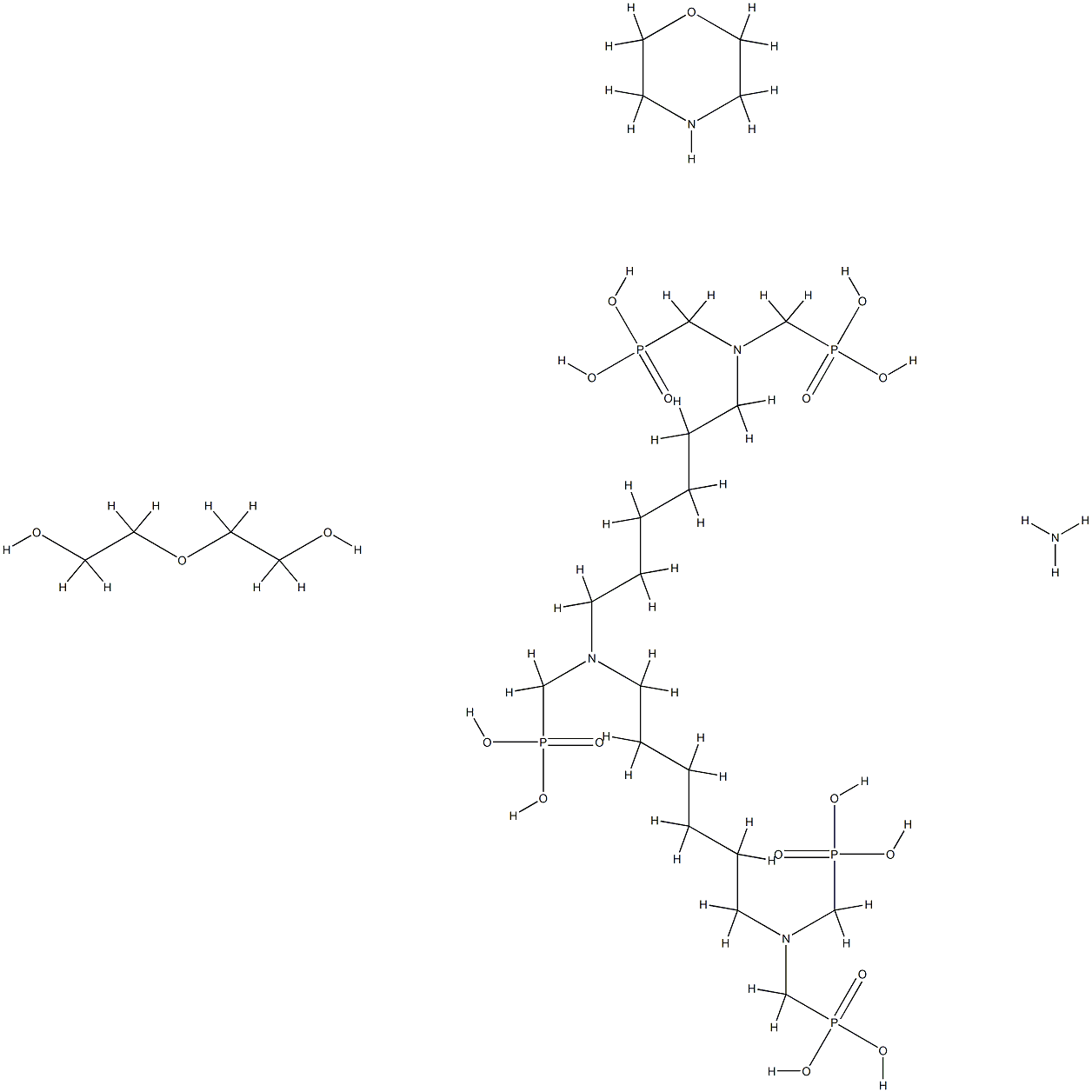 Phosphonic acid, [[(phosphonomethyl)imino] bis[6,1-hexanediylnitrilobis(methylene)]]tetrakis -, reaction products with ammonia-diethylene glycol reaction product morpholine derivs. residues Struktur