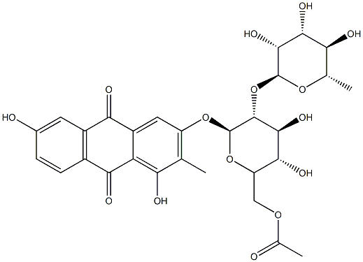 1,3,6-trihydroxy-2-methyl-9,10-anthraquinone-3-O-(6'-O-acetyl)-alpha-L-rhamnopyranosyl-(1->2)-beta-D-glucopyranoside Struktur