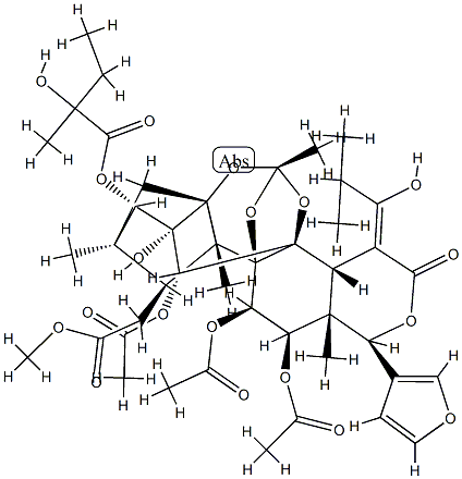 11α,12α-Bis(acetyloxy)-15-[(Z)-1-hydroxy-2-methylpropylidene]phragmalin 30-acetate 3-(2-hydroxy-2-methylbutyrate) Struktur