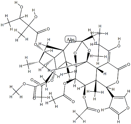 11α,12α-Bis(acetyloxy)-15-[(Z)-1-hydroxy-2-methylpropylidene]phragmalin 30-acetate 3-(2,3-dihydroxy-2-methylbutyrate) Struktur