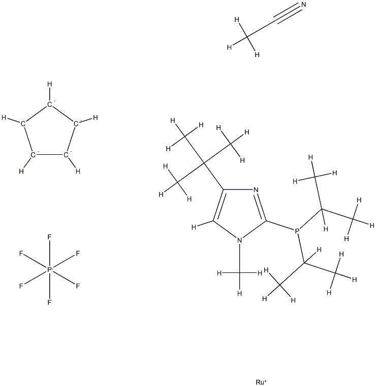 Acetonitrile(cyclopentadienyl)[2-(di-i-propylphosphino)-4-(t-butyl)-1-Methyl-1H-iMidazole] rutheniuM(II) hexafluorophosphate, Min. 98% [Alkene Zipper Catalyst] Struktur