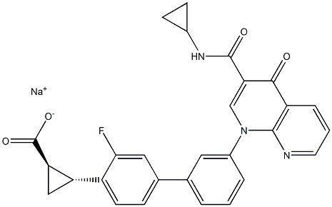 Cyclopropanecarboxylic acid,
2-[3'-[3-[(cyclopropylaMino)carbonyl]-4-oxo-1,8-naphthyridin-1(4H)-yl]-3-fluoro[1,1'-biphenyl]-4-yl]-, sodiuM salt (1:1), (1R,2R)- 結(jié)構(gòu)式