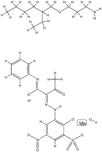 hydrogen [3-[[1-[anilinocarbonyl]-2-oxopropyl]azo]-2-hydroxy-5-nitrobenzene-1-sulphonato(3-)]hydroxychromate(1-) , compound with 3-[(2-ethylhexyl)oxy]propylamine (1:1) Struktur