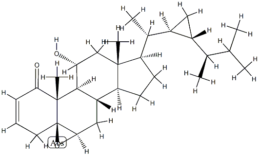 5,6β-Epoxy-11α-hydroxy-33-nor-5β-gorgost-2-en-1-one Struktur